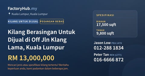 Kilang Untuk Dijual - Kilang Berasingan Untuk Dijual di Off Jln Klang Lama, Kuala Lumpur - Kuala Lumpur, Kuala Lumpur