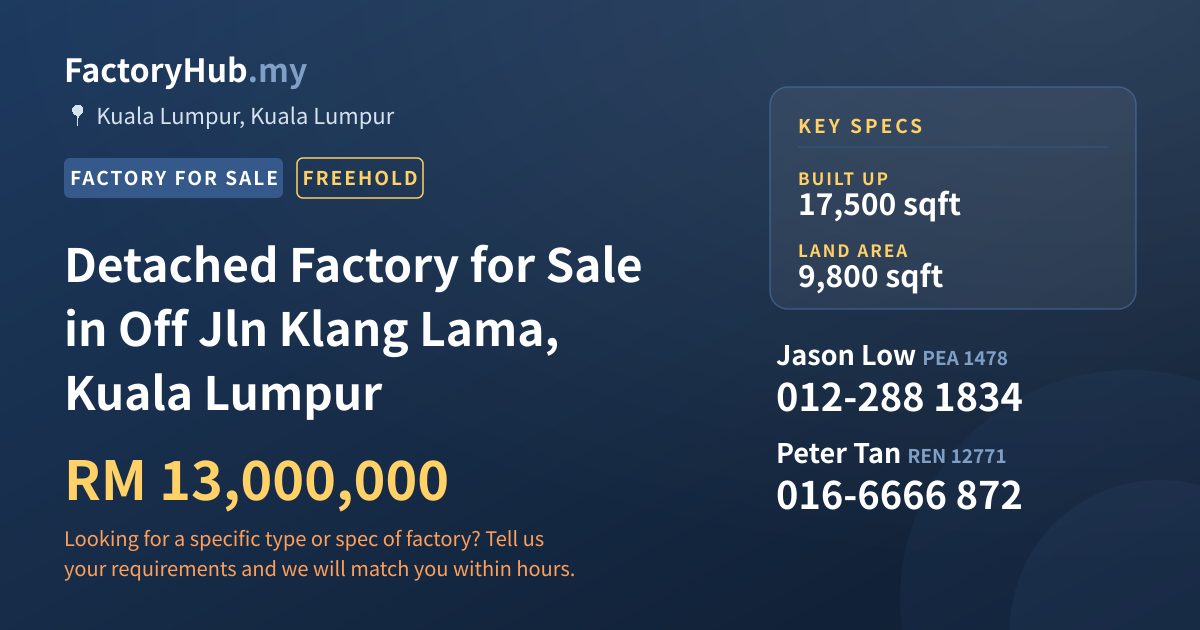 Factory For Sale - Detached Factory for Sale in Off Jln Klang Lama, Kuala Lumpur - Kuala Lumpur, Kuala Lumpur