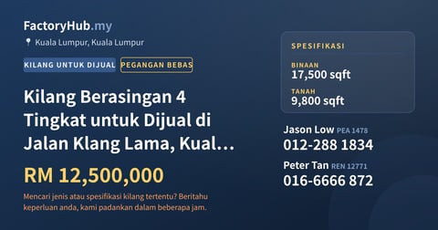 Kilang Untuk Dijual - Kilang Berasingan 4 Tingkat untuk Dijual di Jalan Klang Lama, Kuala Lumpur - Kuala Lumpur, Kuala Lumpur