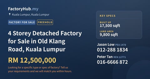 Factory For Sale - 4 Storey Detached Factory for Sale in Old Klang Road, Kuala Lumpur - Kuala Lumpur, Kuala Lumpur