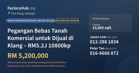 Tanah Untuk Dijual - Pegangan Bebas Tanah Komersial untuk Dijual di Klang – RM5.2J 10800kp - Port Klang, Selangor