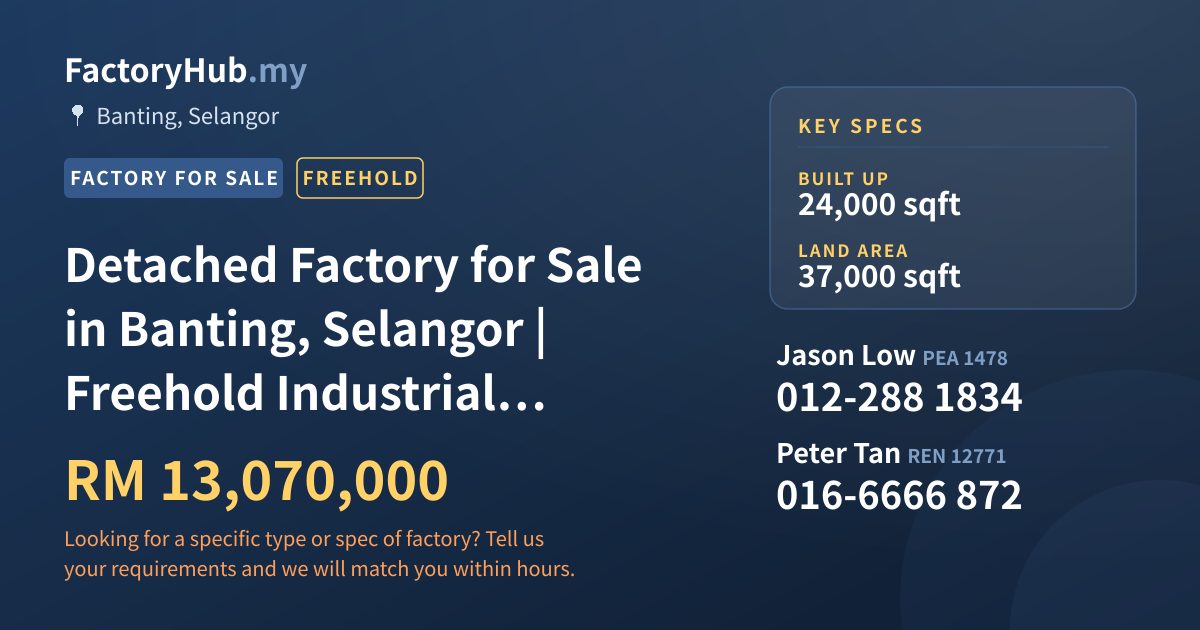Factory For Sale - Detached Factory for Sale in Banting, Selangor | Freehold Industrial Property - Banting, Selangor