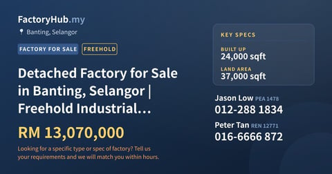 Factory For Sale - Detached Factory for Sale in Banting, Selangor | Freehold Industrial Property - Banting, Selangor