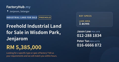 Land For Sale - Freehold Industrial Land for Sale in Wisdom Park, Jenjarom - Jenjarom, Selangor