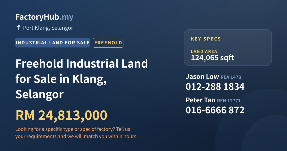 Land For Sale - Freehold Industrial Land for Sale in Klang, Selangor - Port Klang, Selangor