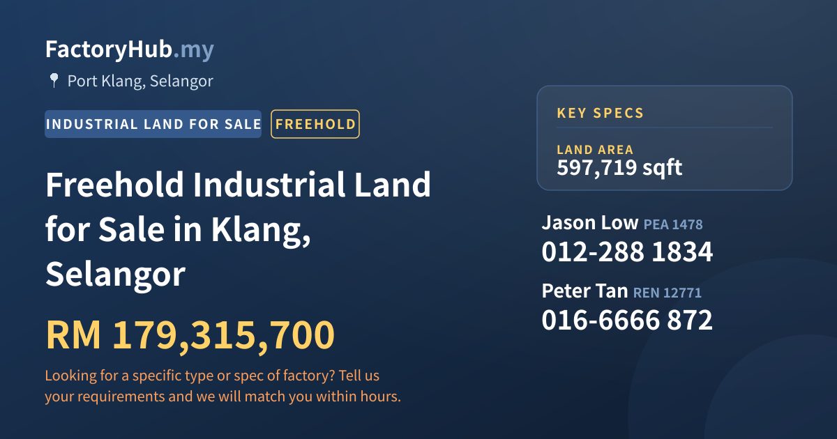 Land For Sale - Freehold Industrial Land for Sale in Klang, Selangor - Port Klang, Selangor