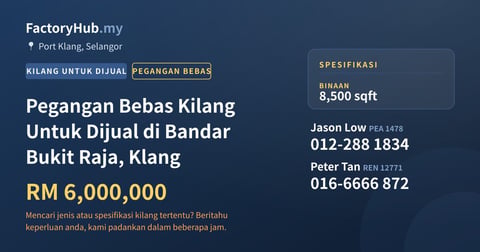 Kilang Untuk Dijual - Pegangan Bebas Kilang Untuk Dijual di Bandar Bukit Raja, Klang - Port Klang, Selangor