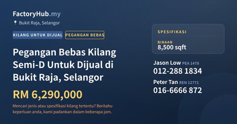 Kilang Untuk Dijual - Pegangan Bebas Kilang Semi-D Untuk Dijual di Bukit Raja, Selangor - Bukit Raja, Selangor