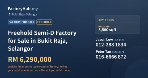 Factory For Sale - Freehold Semi-D Factory for Sale in Bukit Raja, Selangor - Bukit Raja, Selangor
