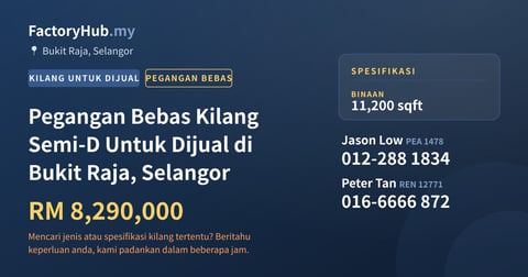 Kilang Untuk Dijual - Pegangan Bebas Kilang Semi-D Untuk Dijual di Bukit Raja, Selangor - Bukit Raja, Selangor