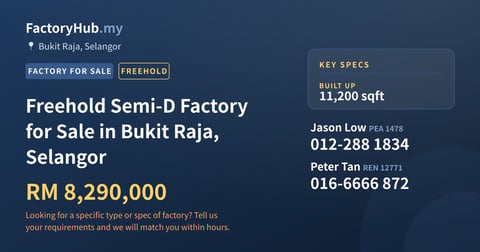 Factory For Sale - Freehold Semi-D Factory for Sale in Bukit Raja, Selangor - Bukit Raja, Selangor