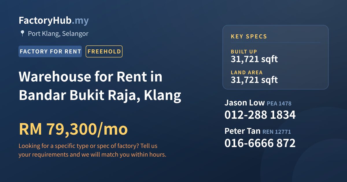 Factory For Rent - Warehouse for Rent in Bandar Bukit Raja, Klang - Port Klang, Selangor