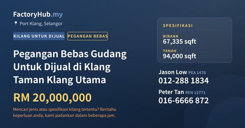 Kilang Untuk Dijual - Pegangan Bebas Gudang Untuk Dijual di Klang Taman Klang Utama - Port Klang, Selangor