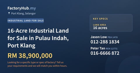 Land For Sale - 16-Acre Industrial Land for Sale in Pulau Indah, Port Klang - Port Klang, Selangor