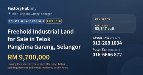 Land For Sale - Freehold Industrial Land for Sale in Telok Panglima Garang, Selangor - Telok Panglima Garang, Selangor