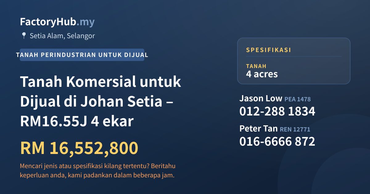 Tanah Untuk Dijual - Tanah Komersial untuk Dijual di Johan Setia – RM16.55J 4 ekar - Setia Alam, Selangor