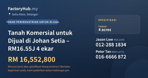 Tanah Untuk Dijual - Tanah Komersial untuk Dijual di Johan Setia – RM16.55J 4 ekar - Setia Alam, Selangor