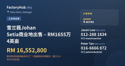 土地 出售 - 雪兰莪Johan Setia商业地出售 – RM1655万 4英亩 - Setia Alam, Selangor