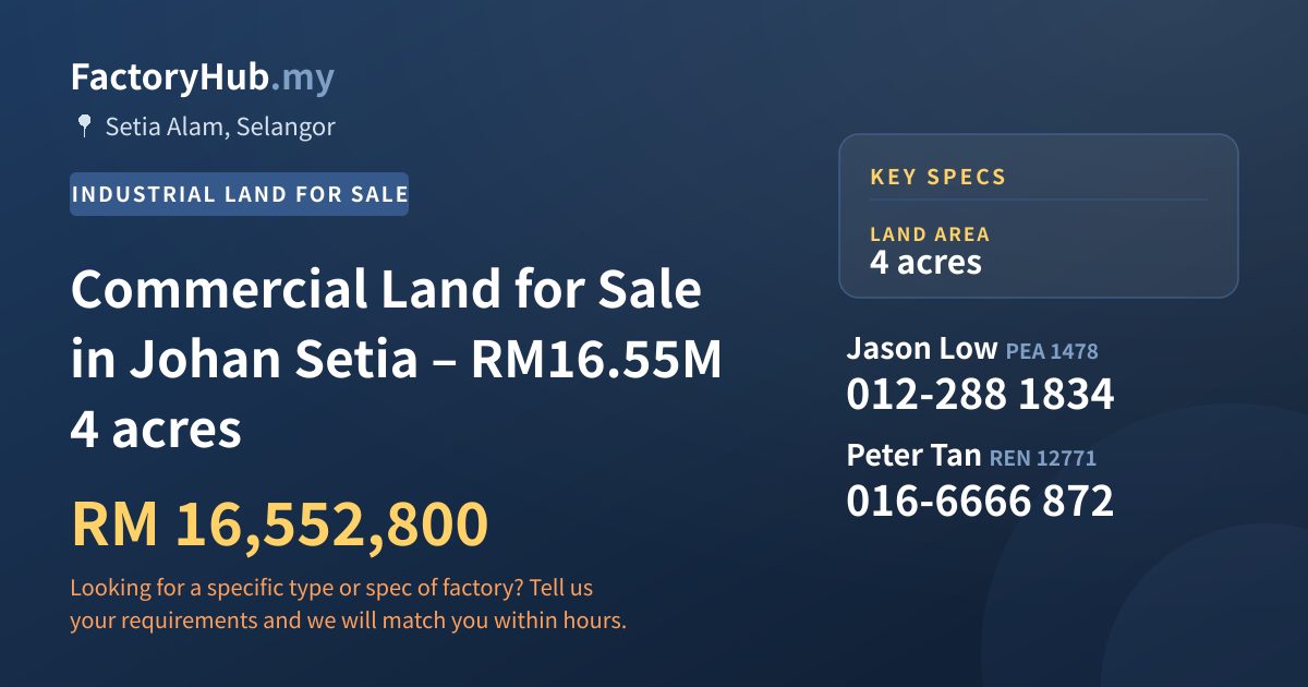 Land For Sale - Commercial Land for Sale in Johan Setia – RM16.55M 4 acres - Setia Alam, Selangor
