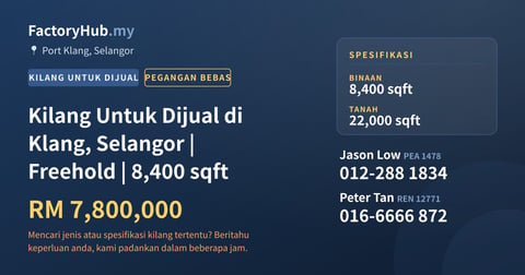 Kilang Untuk Dijual - Kilang Untuk Dijual di Klang, Selangor | Freehold | 8,400 sqft - Port Klang, Selangor