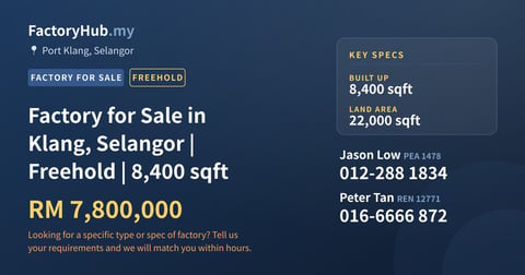 Factory For Sale - Factory for Sale in Klang, Selangor | Freehold | 8,400 sqft - Port Klang, Selangor