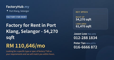 Factory For Rent - Factory for Rent in Port Klang, Selangor - 54,270 sqft - Port Klang, Selangor