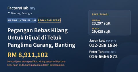 Kilang Untuk Dijual - Pegangan Bebas Kilang Untuk Dijual di Teluk Panglima Garang, Banting - Telok Panglima Garang, Selangor