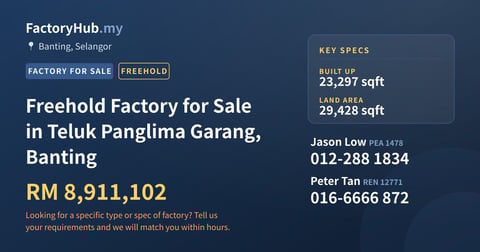 Factory For Sale - Freehold Factory for Sale in Teluk Panglima Garang, Banting - Telok Panglima Garang, Selangor