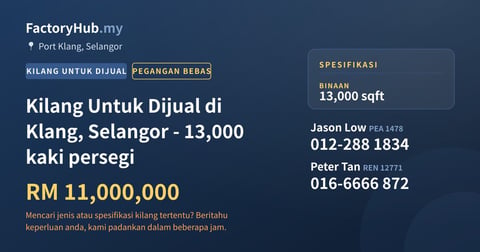 Kilang Untuk Dijual - Kilang Untuk Dijual di Klang, Selangor - 13,000 kaki persegi - Port Klang, Selangor