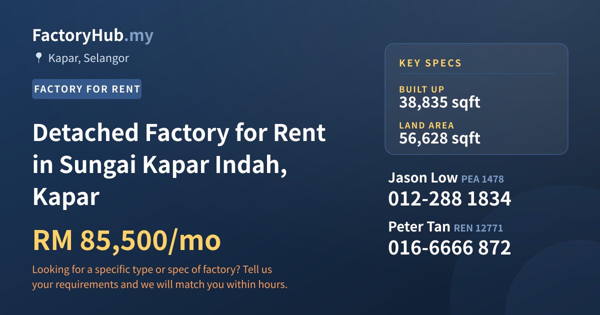 Factory For Rent - Detached Factory for Rent in Sungai Kapar Indah, Kapar - Kapar, Selangor