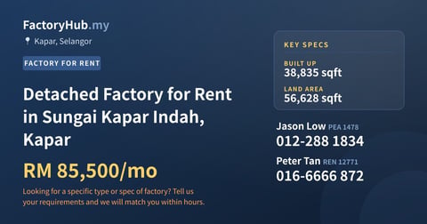 Factory For Rent - Detached Factory for Rent in Sungai Kapar Indah, Kapar - Kapar, Selangor