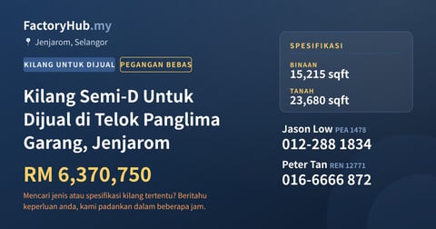 Kilang Untuk Dijual - Kilang Semi-D Untuk Dijual di Telok Panglima Garang, Jenjarom - Jenjarom, Selangor