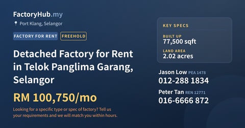 Factory For Rent - Detached Factory for Rent in Telok Panglima Garang, Selangor - Port Klang, Selangor