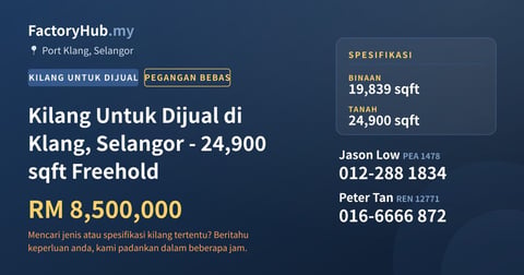 Kilang Untuk Dijual - Kilang Untuk Dijual di Klang, Selangor - 24,900 sqft Freehold - Port Klang, Selangor