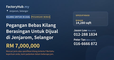 Kilang Untuk Dijual - Pegangan Bebas Kilang Berasingan Untuk Dijual di Jenjarom, Selangor - Jenjarom, Selangor