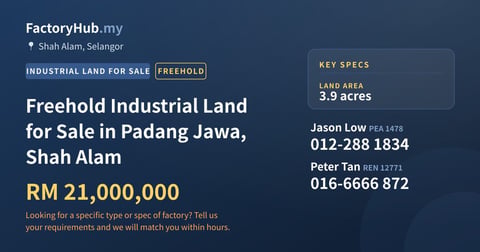 Land For Sale - Freehold Industrial Land for Sale in Padang Jawa, Shah Alam - Shah Alam, Selangor