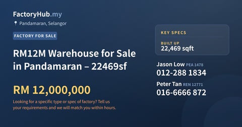 Factory For Sale - RM12M Warehouse for Sale in Pandamaran – 22469sf - Pandamaran, Selangor
