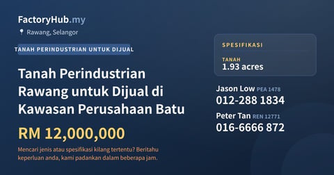 Tanah Untuk Dijual - Tanah Perindustrian Rawang untuk Dijual di Kawasan Perusahaan Batu - Rawang, Selangor