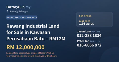 Land For Sale - Rawang Industrial Land for Sale in Kawasan Perusahaan Batu – RM12M - Rawang, Selangor