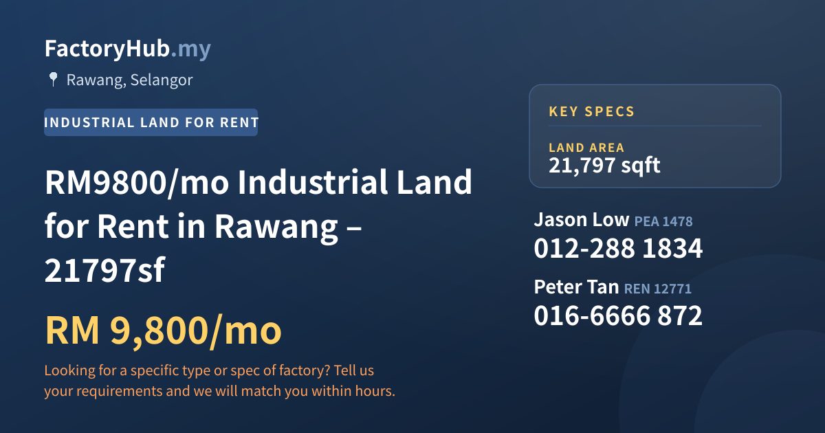 Land For Rent - RM9800/mo Industrial Land for Rent in Rawang – 21797sf - Rawang, Selangor