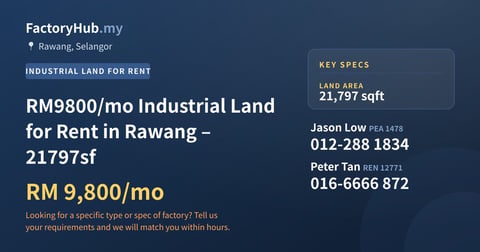 Land For Rent - RM9800/mo Industrial Land for Rent in Rawang – 21797sf - Rawang, Selangor