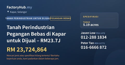 Tanah Untuk Dijual - Tanah Perindustrian Pegangan Bebas di Kapar untuk Dijual – RM23.7J - Kapar, Selangor