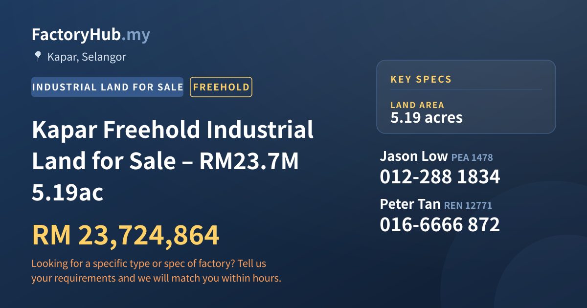Land For Sale - Kapar Freehold Industrial Land for Sale – RM23.7M 5.19ac - Kapar, Selangor