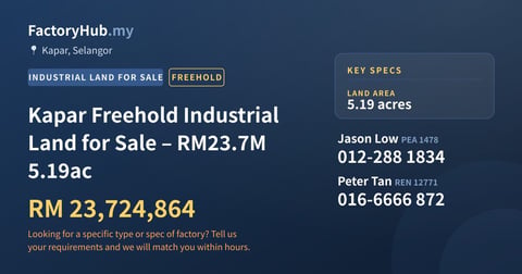 Land For Sale - Kapar Freehold Industrial Land for Sale – RM23.7M 5.19ac - Kapar, Selangor