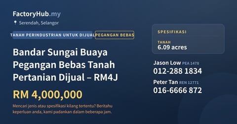 Tanah Untuk Dijual - Bandar Sungai Buaya Pegangan Bebas Tanah Pertanian Dijual – RM4J - Serendah, Selangor