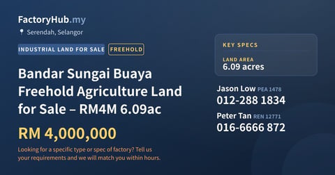 Land For Sale - Bandar Sungai Buaya Freehold Agriculture Land for Sale – RM4M 6.09ac - Serendah, Selangor