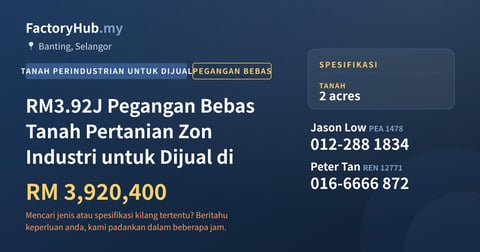Tanah Untuk Dijual - RM3.92J Pegangan Bebas Tanah Pertanian Zon Industri untuk Dijual di - Banting, Selangor