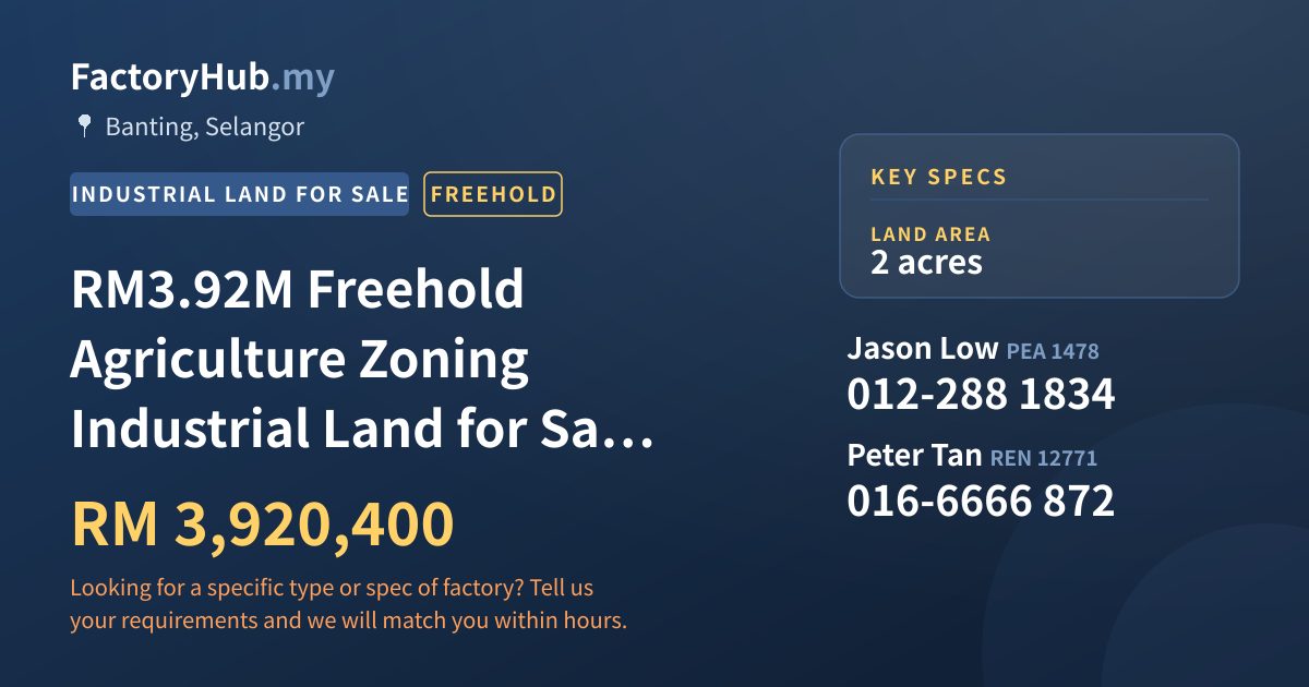 Land For Sale - RM3.92M Freehold Agriculture Zoning Industrial Land for Sale in - Banting, Selangor