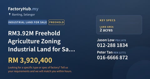 Land For Sale - RM3.92M Freehold Agriculture Zoning Industrial Land for Sale in - Banting, Selangor