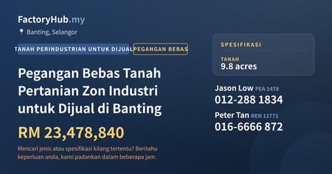 Tanah Untuk Dijual - Pegangan Bebas Tanah Pertanian Zon Industri untuk Dijual di Banting - Banting, Selangor